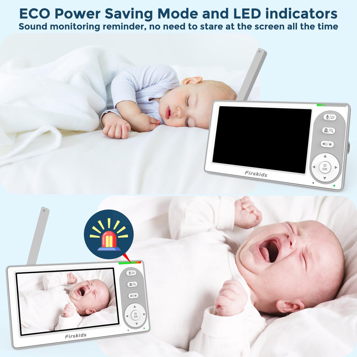Firskids Baby Monitor - 1000ft Long Range Baby Monitor with Camera and Audio No WiFi, Built in 3500mAh Battery,Auto Night Vision, Temperature, 2-Way Talk, 8 Lullabies, 4.3'' Screen