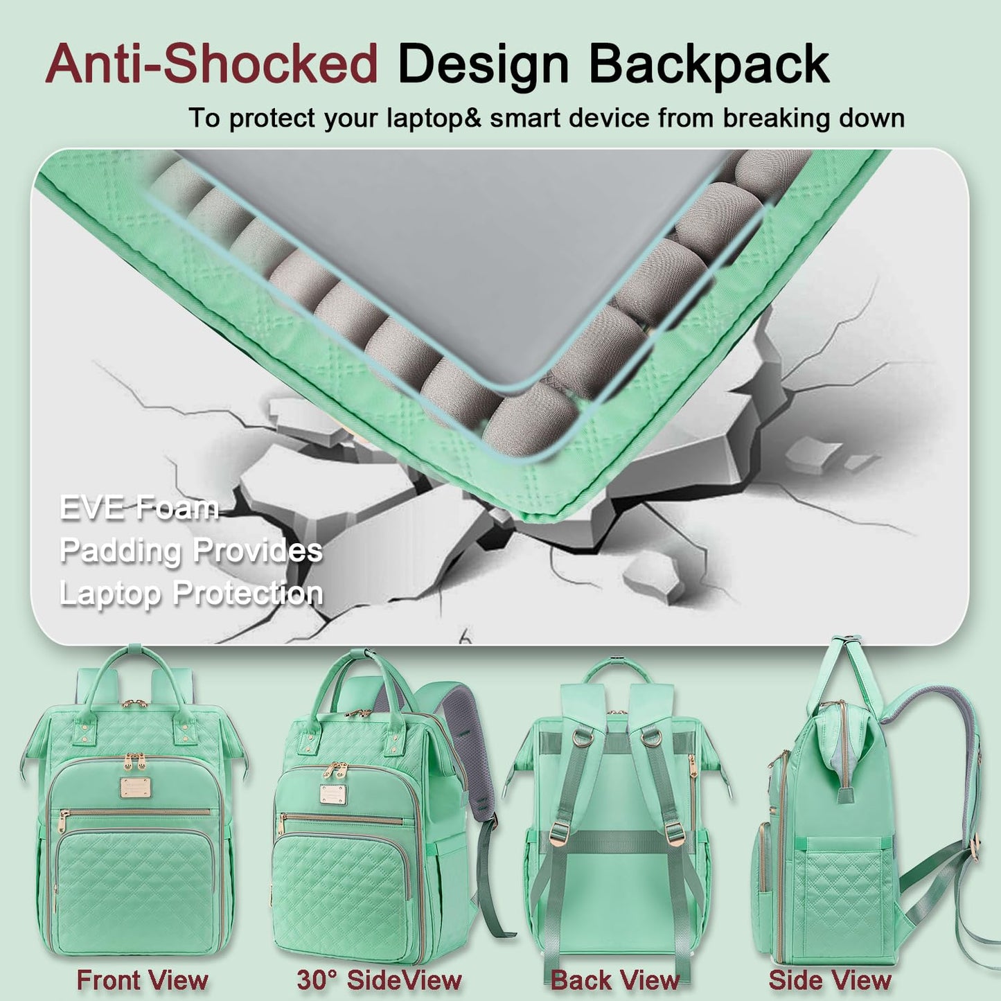 Weitars Lunch Backpack For Women,15.6 Inch Laptop Backpacks For Womens Back pack, Travel Backpacks,Work Backpack For Women (LightGreen)