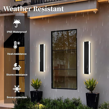 2 Pack 24in Modern LED Outdoor Wall Light,Long Outdoor LED Light Fixtures,IP65 Waterproof Exterior Wall Mount Lighting,Outside Wall Sconces Lights for House,Patio,Porch,Garden