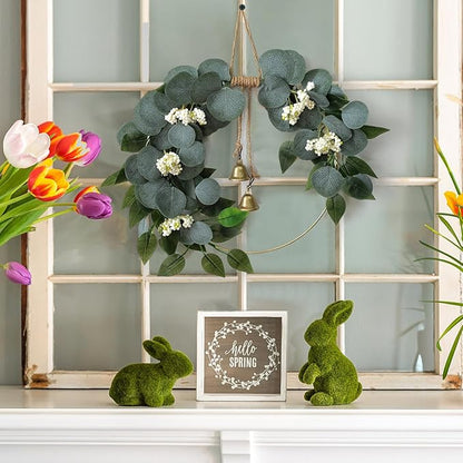 15'' Eucalyptus Wreath for Front Door Artificial Greenery Outdoor Wreath with White Berry Spring Summer Wreaths for Farmhouse Front Porch Window Porch Hanging Wall Party Wedding Decor