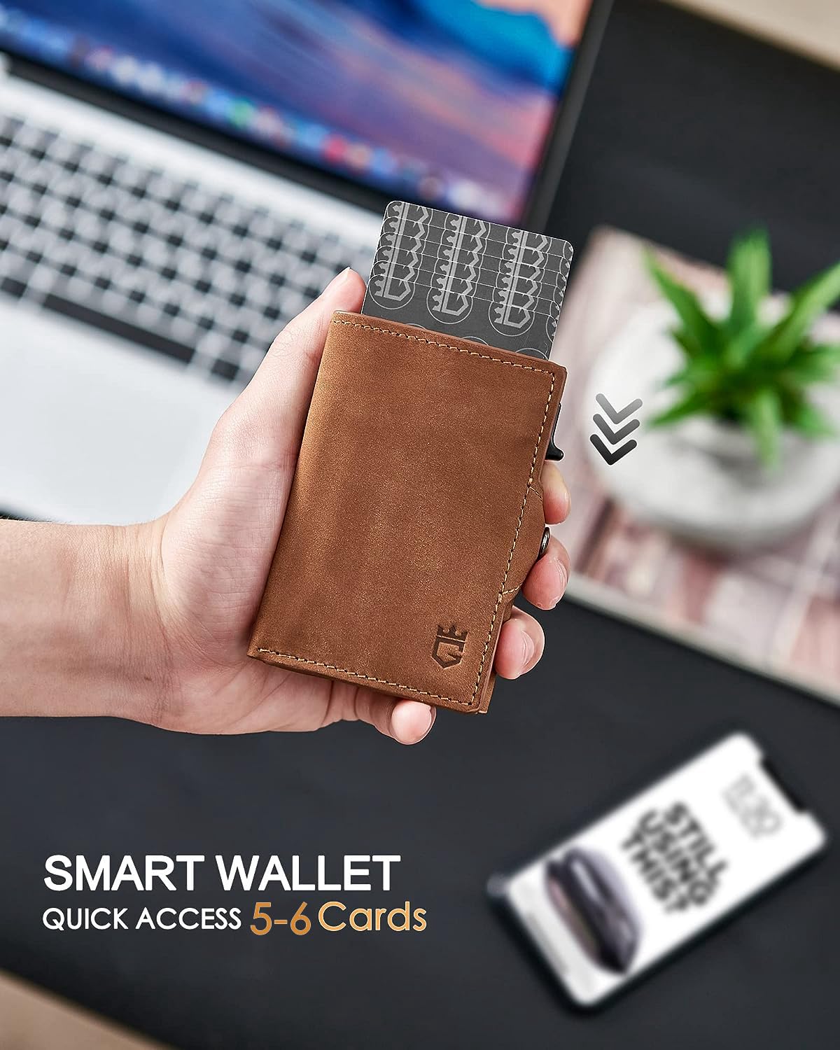 Gemonklee Men's Slim Wallet, Brown 3.0, 100% Full Grain Leather, RFID Protected, Airtag Wallet Holder, 3" L x 4" W x 0.8" H