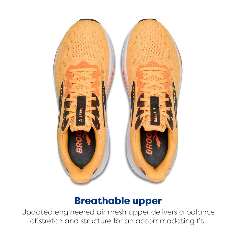 Brooks Men’s Ghost 17 Neutral Running Shoe - Blazing Orange/Yellow/Ebony - 14 Medium