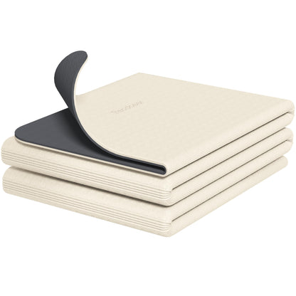 Readaeer Foldable Yoga Mat for Travel Folding Yoga Mat 6mm Thick with Carrying Bag, Non-Slip TPE Exercise Pilates Mat for 72" L x 24" W x 0.24 Inch (Beige)