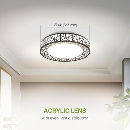 ASD 14 Inch LED Flush Mount Ceiling Light Fixture for Bedroom, 24W 1534LM 5CCT 2700K-5000K, Triac Dimmable Lights, Dining, Living Room, Kitchen Lamps, Modern Home Lighting Fixtures, Black, ETL