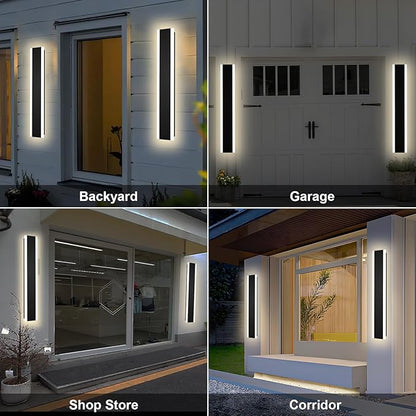 2 Pack Outdoor LED Wall Lights, 32 inch Modern Exterior Lighting Fixtures LED Linear Outdoor Wall Sconces Lighting for Porch Patio Garage Door Garden Yard Indoor Yard, House
