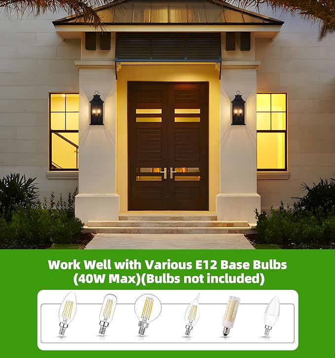 tewei 2-Pack Large Outdoor Wall Lights, 22'' Porch Light Outdoor Wall Sconce Lantern, Black Exterior Lighting Fixture Wall Mount, Outside Light for House Garage