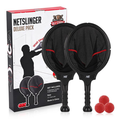 Slingshot Scoop Ball Set - Family Party Game, Play Solo or with 2 Players, Indoor & Outdoor Sports Toy for Adults & Teens, Includes 2 Netslinger Rackets, 3 Balls