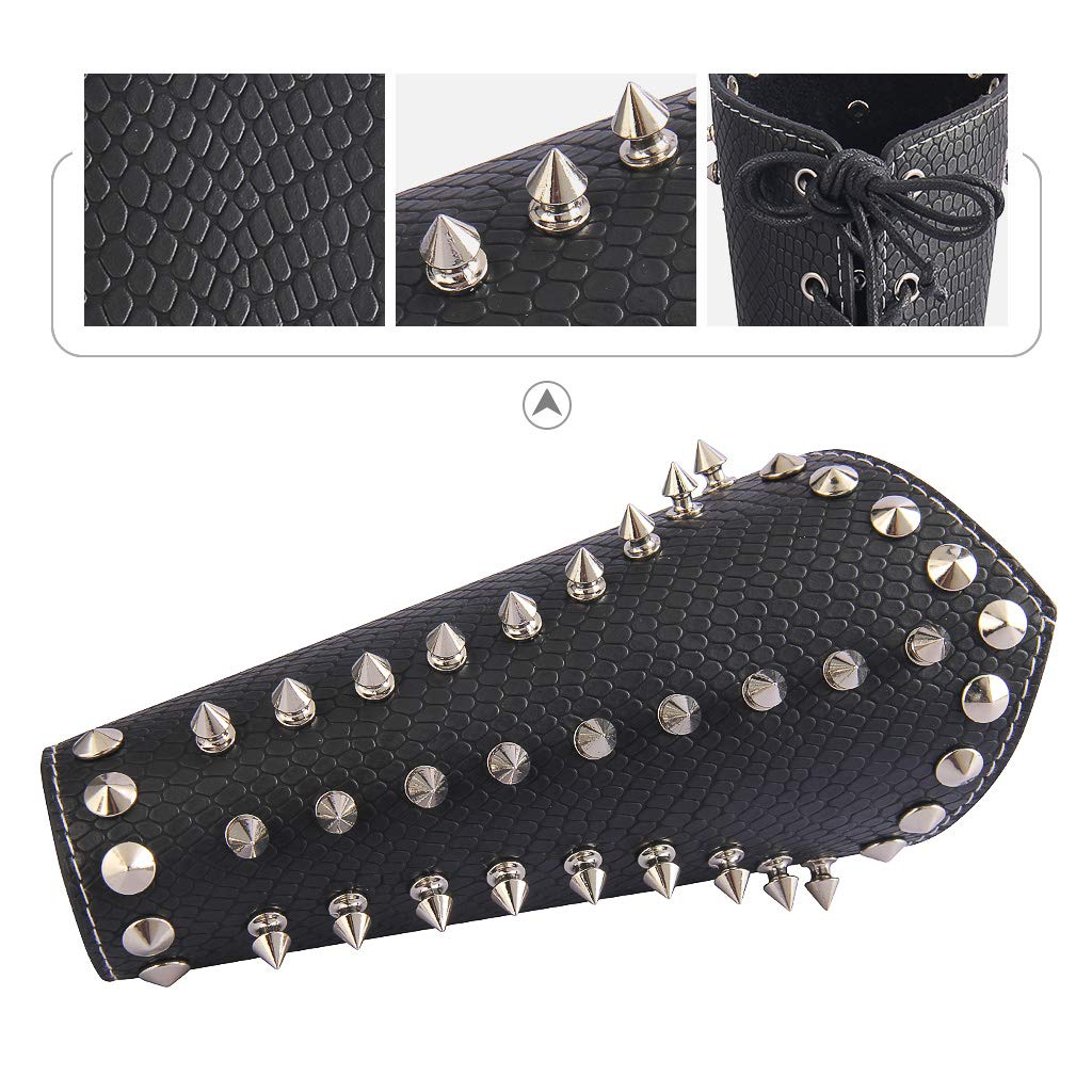 GelConnie Leather Bracers Gothic Spike Gauntlets Wristband Medieval Knight Armor Leather Wrist Guard Arm Cuffs Black Arm Guards Armband Halloween Cosplay Costume