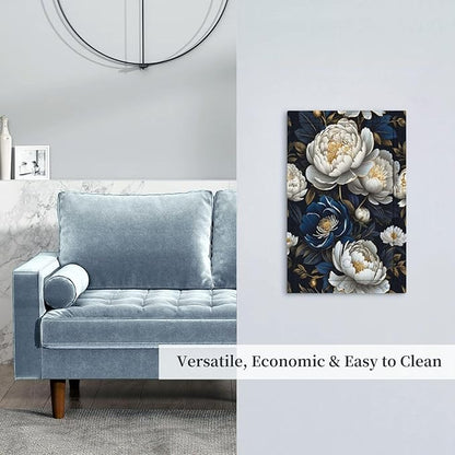 White Gold Blue Flower Light Switch Covers No Device Wall Plate 1 Gang Decorative Blank Switchplate Electrical Faceplate for Country Living Bedroom Decor