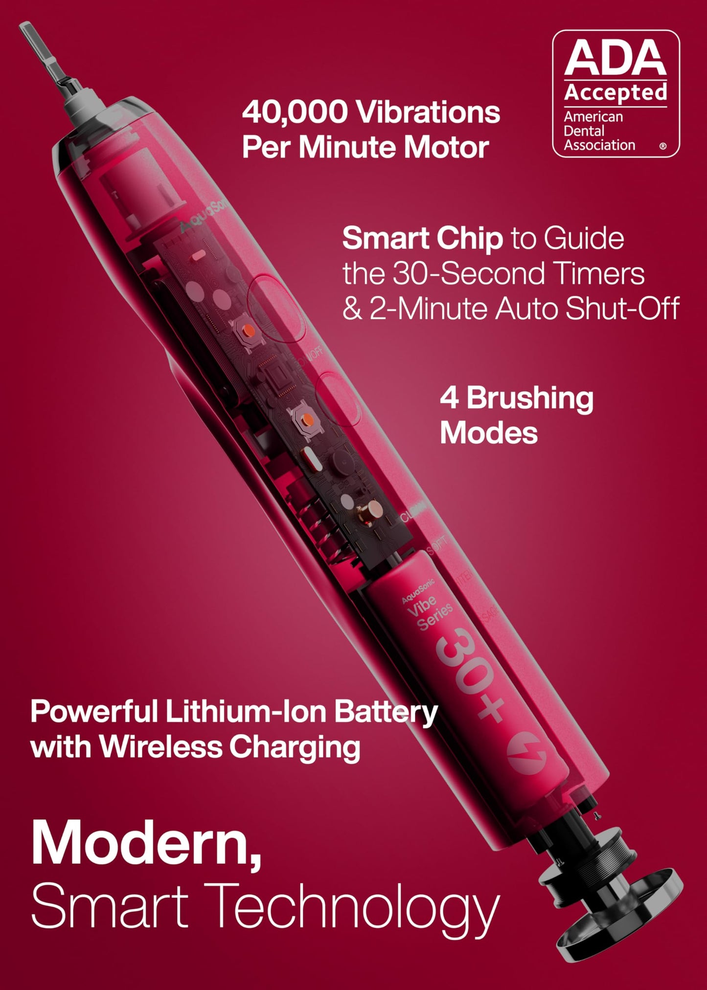 Aquasonic Vibe Series Ultra-Whitening Toothbrush – ADA Accepted Electric Toothbrush - 8 Brush Heads & Travel Case – 40,000 VPM Motor & Wireless Charging - 4 Modes w Smart Timer – Satin Rose Gold