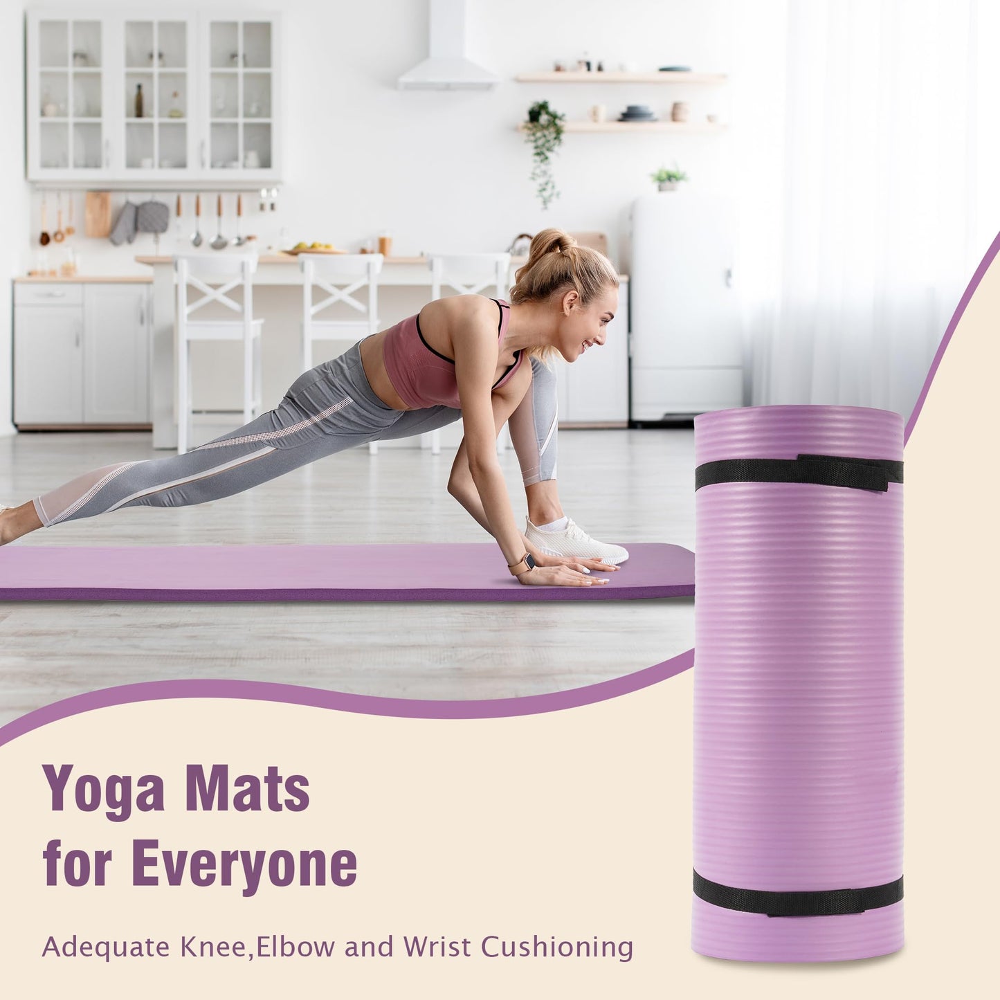 Fitvids Yoga Mat 1-Inch Extra Thick High-Density Exercise Mat with Non-Slip Surface & Carry Strap for Men & Women Tear-Resistant Pilates Workout Mat for Home Gym, Floor Fitness