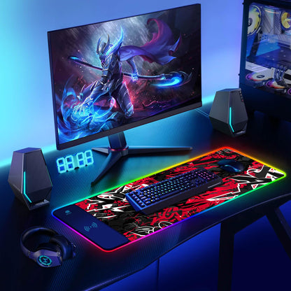 ToLuLu RGB Gaming Wireless Charging Mouse Pad, 5/7.5/10/15W 10 Light Modes LED Mouse Pad Computer Keyboard Mat Mousepad, 800x300x4MM Extended Large Desk Mat for Gaming, MacBook, Laptop, PC, Galaxy