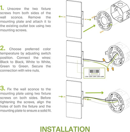 ASD 12 Inch LED Indoor Wall Sconce - Modern Interior 12W 2700K-5000K Adjustable Dimmable Wall Mounted Light Fixtures, Acrylic Glass Wall Lights for Stairway, Hallway - UL, Brushed Nickel, 2 Pack