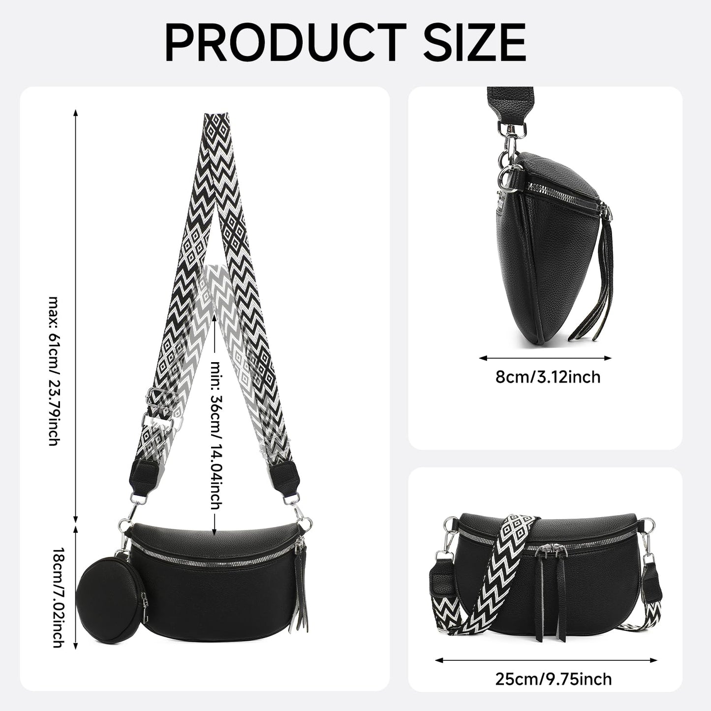 GAEKEAO Crossbody Bag for Women Bum Bag Belt Purse Spacious Handbags Vegan Leather Fanny Packs With Shoulder Strap