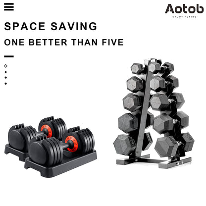 AOTOB 25/55 LBS Adjustable Dumbbell Set, Anti-Slip Fast Adjusting with Turning Handle, Adjustment for Men and Women, Weights Pair for Compact Home Gym Exercise Strength