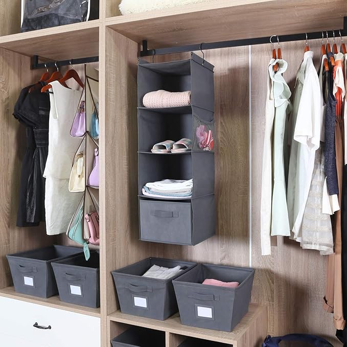 MAX Houser 4-Shelf Hanging Closet Organizer, Space Saver, Cloth Hanging Shelves
