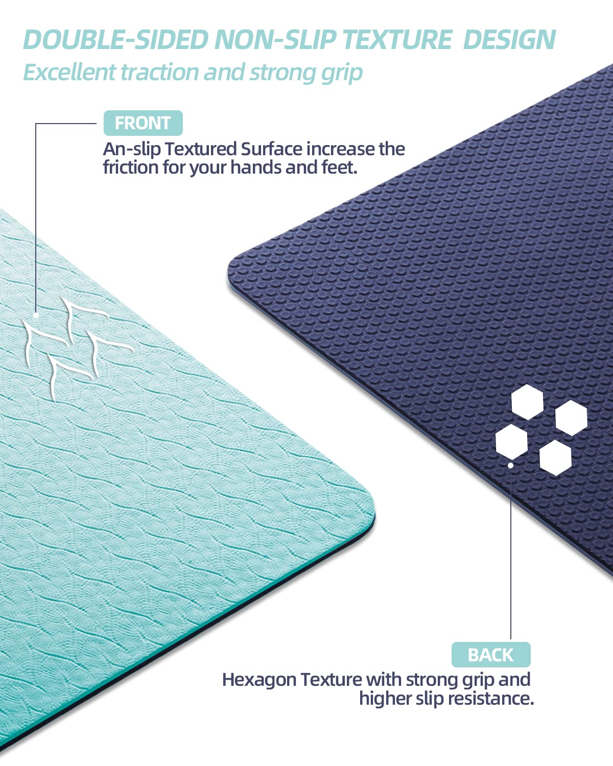 COOLMOON Yoga Mat Non Slip, Anti-Tear 1/4 Thick TPE Yoga Mats for Women and Men, 72"x24" Exercise & Fitness Mat with Carrying Strap, Workout Mats for Yoga, Pilates and Floor Exercise