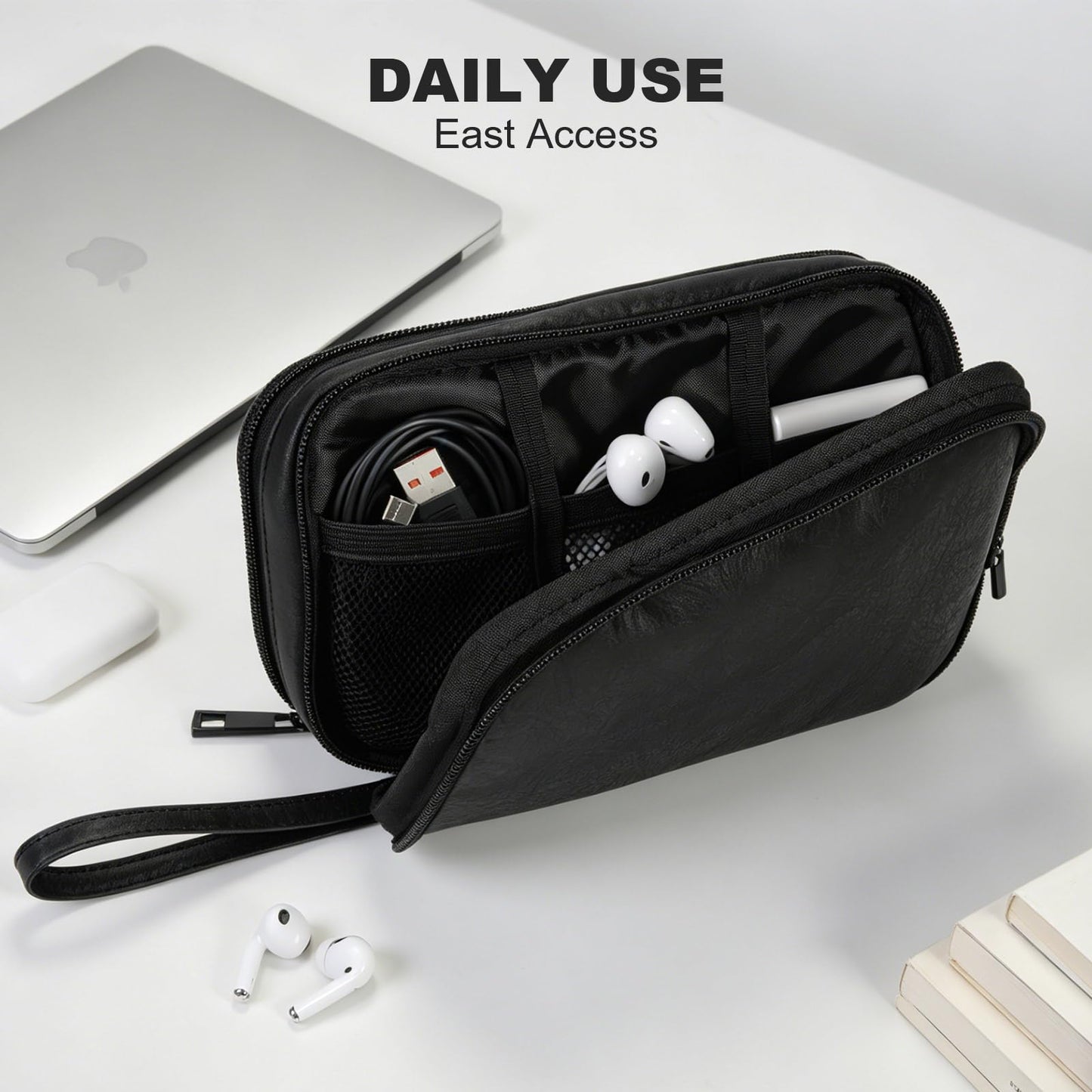 Ezday Travel Cable Organizer Bag, Electronic Accessories Carry Pouch, Portable Waterproof Double Layers All-in-One Storage Bag for Cord, Charger, Phone, Earphone (Black, Small)