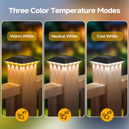 Mlambert 4 Pack Solar Post Cap Lights Outdoor - 3 Lighting Modes Waterproof LED Solar Post Lights Fit 3.5×3.5 Wood/4×4 Vinyl Fence Deck Posts, Black