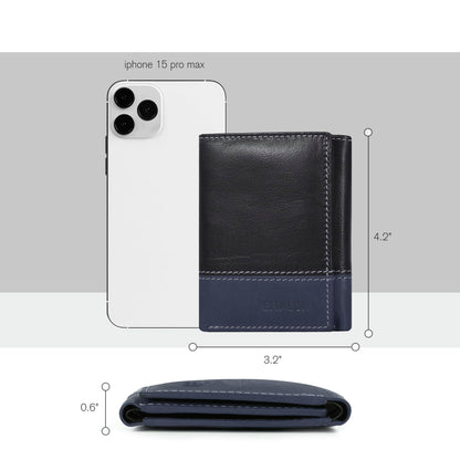 ESTALON Real Leather Trifold Wallet For Men-RFID Slim Tri Fold Wallets Minimalist 3 fold Credit Card Holder ID Window (Charcoal/Patriot)
