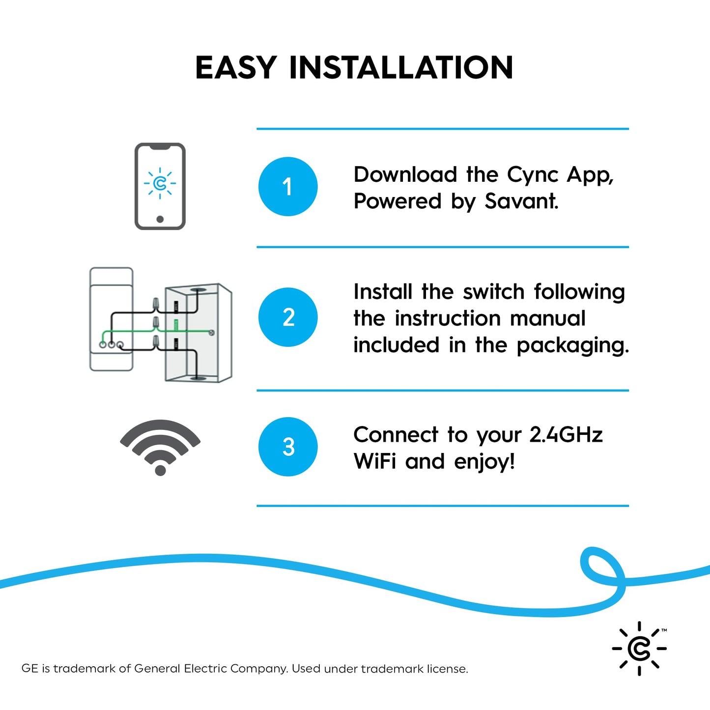 GE CYNC Smart Dimmer Light Switch, Neutral Wire Required, Bluetooth and 2.4 GHz WiFi 4-Wire Switch, Works with Amazon Alexa and Google Home, White Light Dimmer (1 Pack)