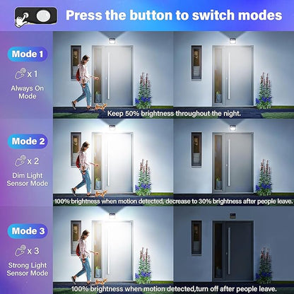 CLAONER Solar Lights Outdoor, [128 LED/8 Packs] Solar Motion Lights 3 Working Modes Wall Lights with 270°Wide Angle Wireless IP65 Waterproof Motion Sensor Outdoor Deck Light, Cold White