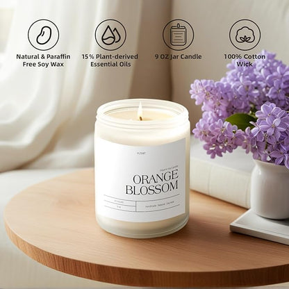 Orange Blossom Candles for Home Scented, Natural Soy Wax Aromatherapy Non Toxic Candle for Stress Relief, Long Burning & Lasting Candle Gifts for Halloween, Birthday, Christmas, Thanksgiving