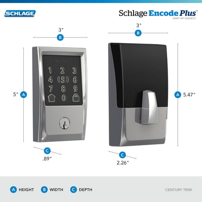 Schlage BE499WB CAM 619 Encode Plus WiFi Deadbolt Smart Lock, Keyless Entry Touchscreen Door Lock with Camelot Trim, Satin Nickel
