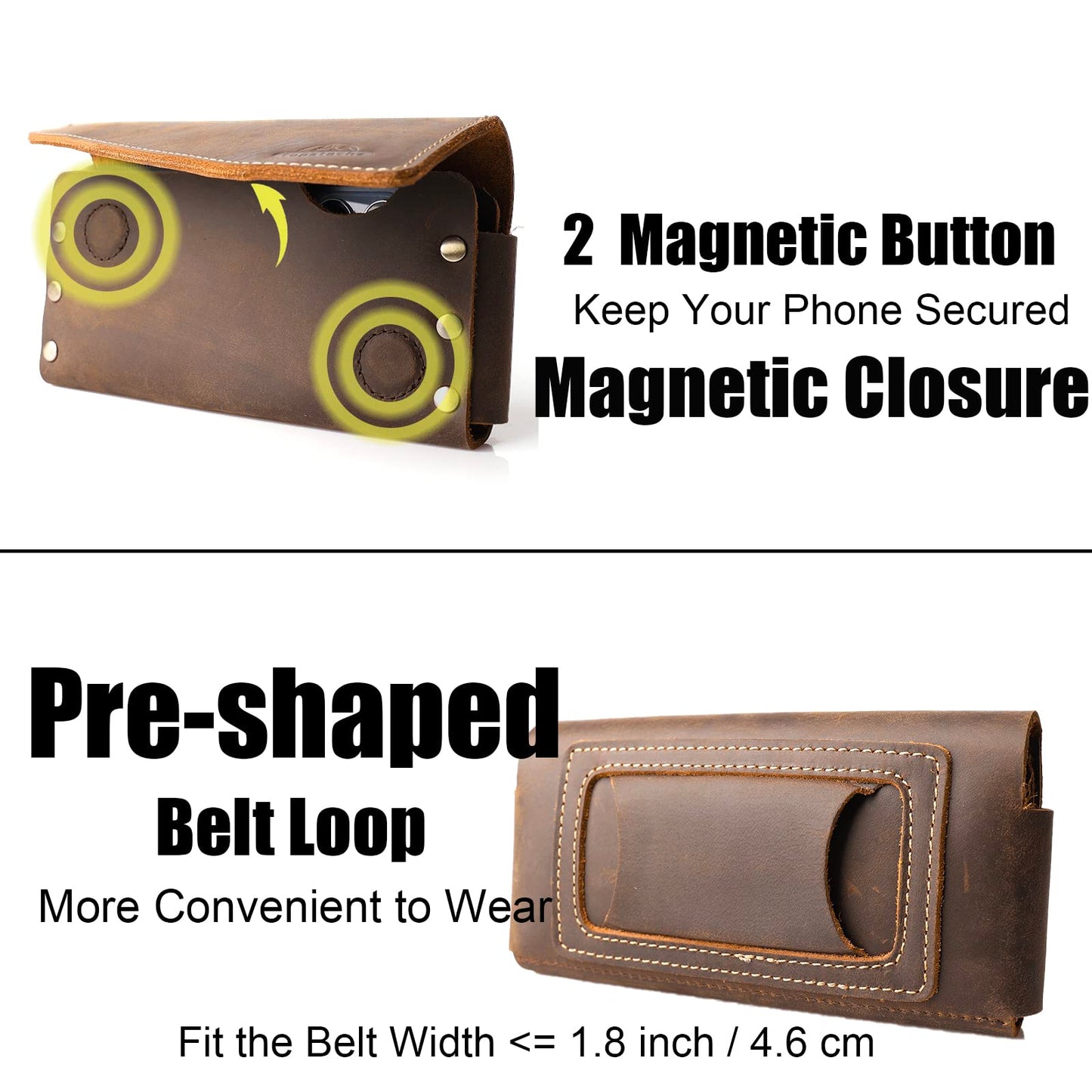 Topstache Leather Phone Holster - Leather Belt Pouch with Card Holder for Galaxy S25/S24 - Magnetic Closure Belt Loop Cell Phone Holder Pouch for iPhone 17/17 Pro/16/16 Pro, L,Darkbrown