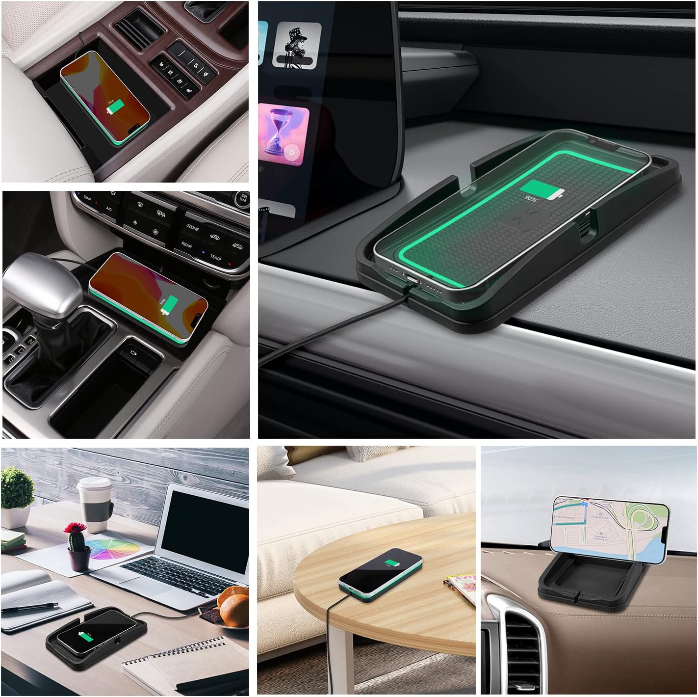 Wireless Charger Car Fast Charging pad,POLMXS 15W Wireless Phone Charger Cell Phone Cordless Flat Charging mat Compatible with iPhone 11/12/12/14/15 Galaxy S21/S22/S23/24 NOTE10(XP01)