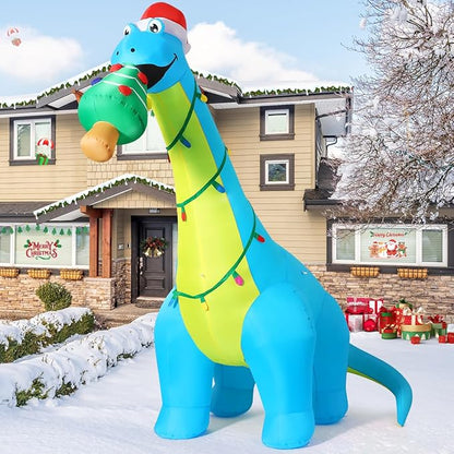 COMIN 10ft Christmas Inflatables Outdoor Decorations, Blow Up Dinosaur Christmas Tree Inflatable with Built-in LEDs for Christmas Indoor Outdoor Yard Lawn Garden Decorations