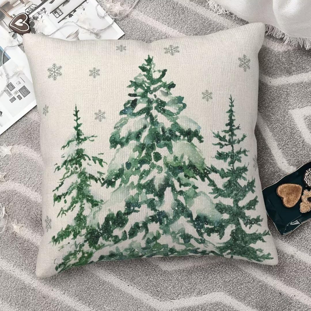 Sunshineyan Christmas Pillow Covers 16X16 Inch Set of 2 Forest Trees Christmas Decor Pillow Covers Green Throw Pillows Winter Christmas Cushion Cases Linen for Home Decor Sofa Couch Living Room