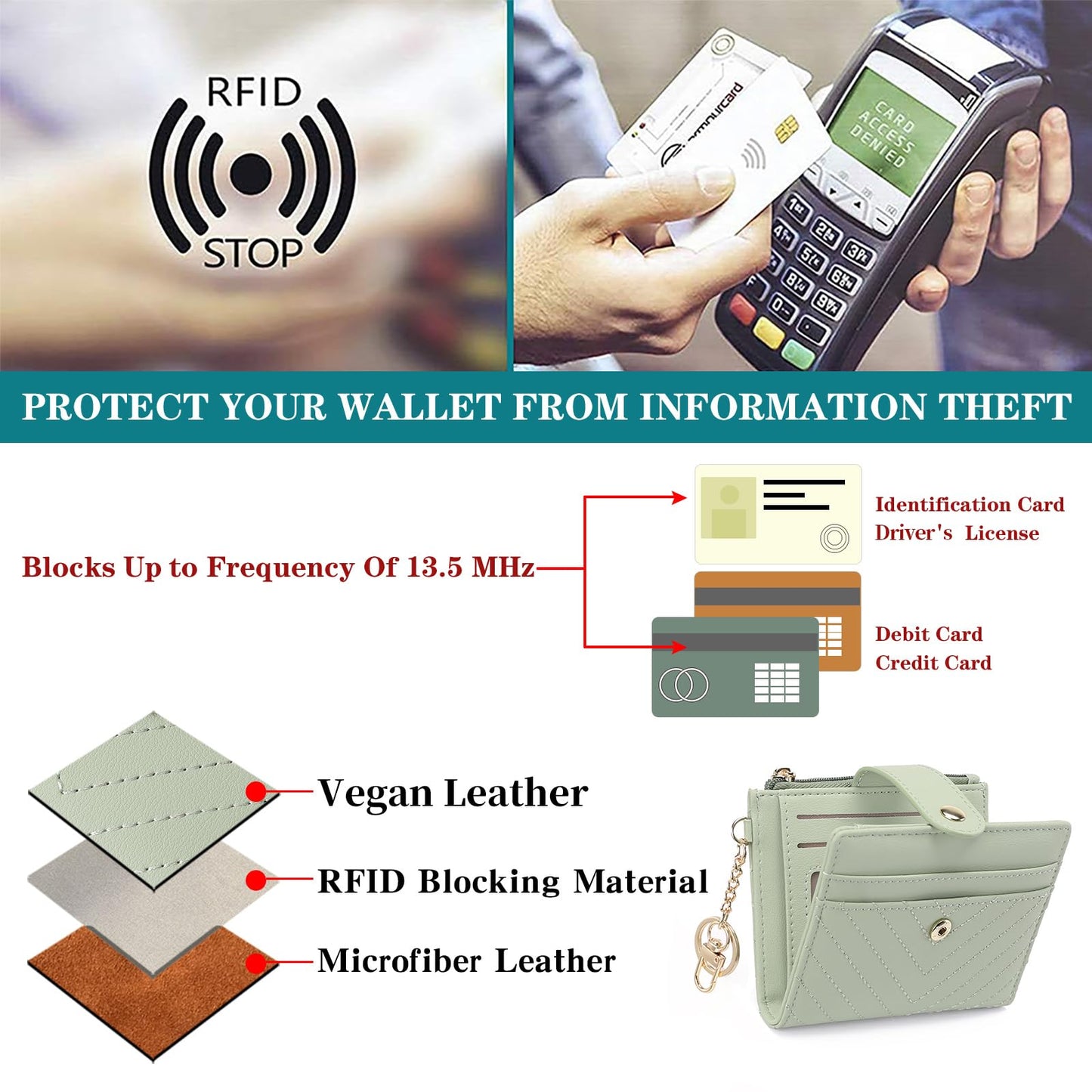 GAEKEAO Slim Wallet for Women, RFID Blocking Credit Card Holder Bifold Wallet with Zipper Coin Pocket, ID Window