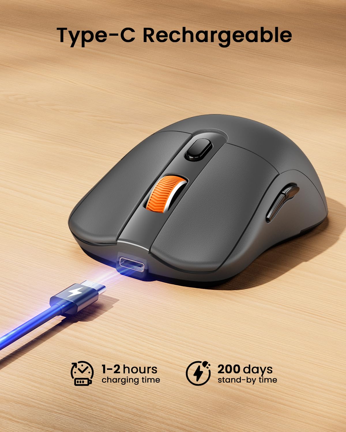 ProtoArc Bluetooth Wireless Mouse, USB C Mouse, EM15 Rechargeable Compact Portable Type C Wireless Mice for Laptop, Tablet, PC, Windows, Mac OS-Blue