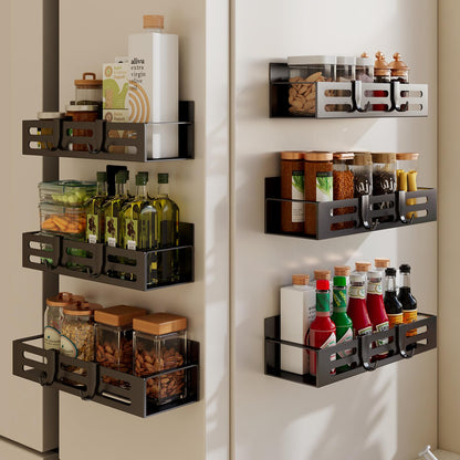 2 Pack Magnetic Spice Rack for Refrigerator, Black Magnetic Shelf and Fridge Kitchen Cabinet Organizers Storage Seasoning Organization Mini Shelves, Organizadores de Cocina