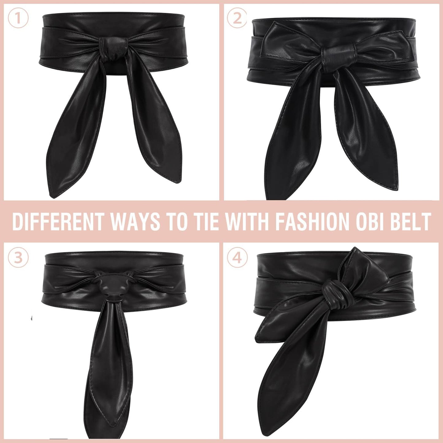 ChinEluviis Womens Obi Belt Fashion Corset Wide Leather Knotted Cinch Tie Wide Belt for Evening Dress Black M