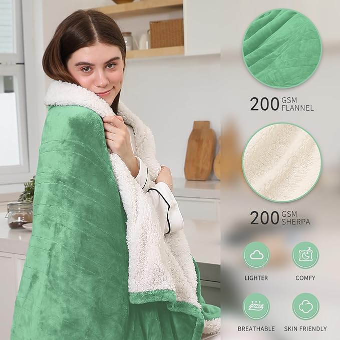 Electric Blanket Throw, Fast Heating Blanket with Overheat Protection, Heated Sherpa Blanket with 5 Heating Levels & 4 Hours Auto Off for Couch Office Use, Ideal Gift, 50"x60", Aqua Green