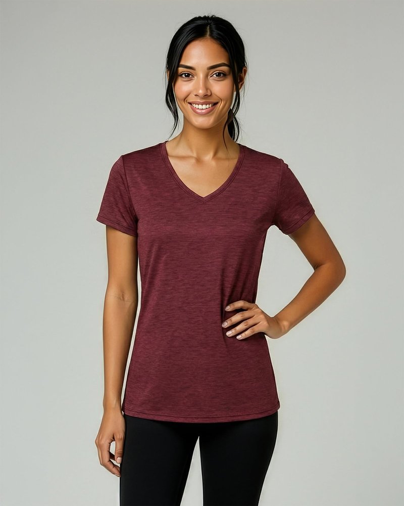 Real Essentials 5 Pack: Women's Dry-Fit Short Sleeve V Neck T Shirt Workout Fitness Yoga Top Tee, Set 2, L