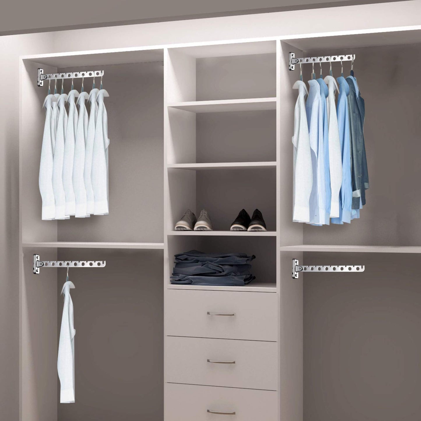 ASHOP Wall Mounted Clothes Hanger 2-Pack Folding Swing Arm Rack for Laundry Room Space-Saving Heavy-Duty Organizer Ideal for Bathroom & Bedroom