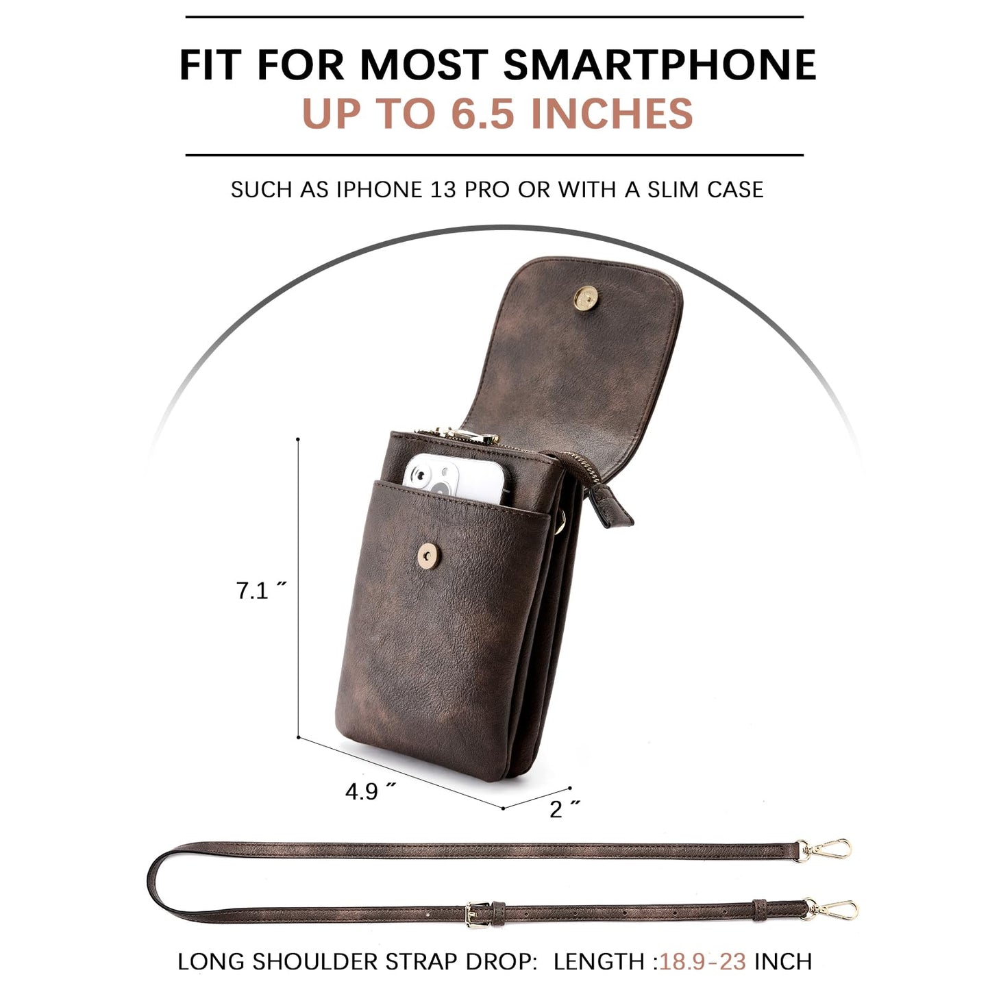BOSTANTEN Vegan Leather Small Crossbody Bags for Women Designer Cell Phone Bag Wallet Purses Adjustable Strap Retro Coffee