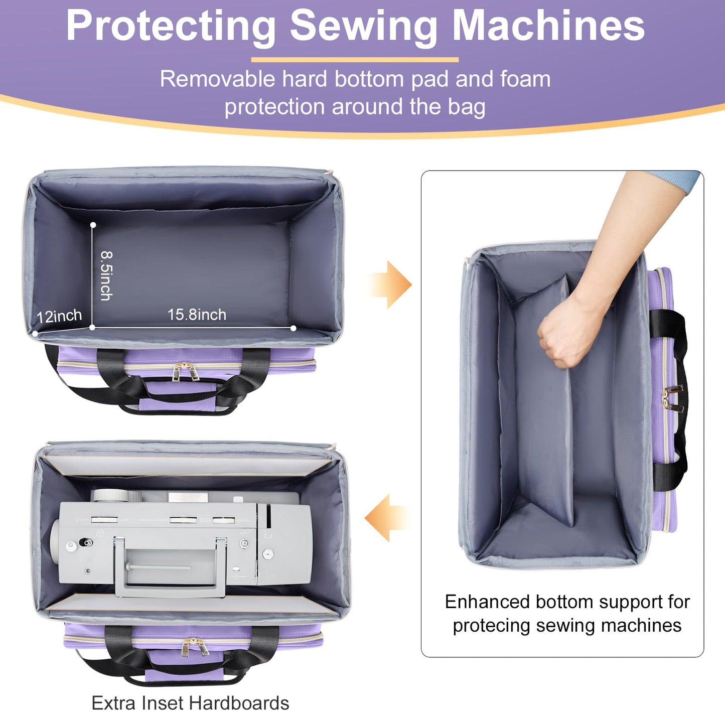 Anitor Sewing Machine Carrying Case with Removable Bottom Padding, Sewing Machine Bag Fits Most Standard Sewing Machines and Storage Sewing Accessories, for Singer, Brother, Janome, Purple，(Bag Only)