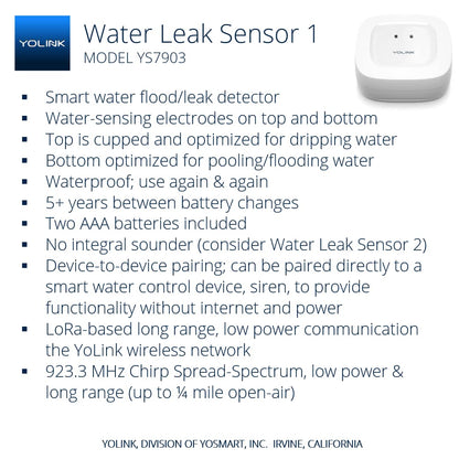 YoLink Water Leak Detection Starter Kit, w/SpeakerHub Audio/Talking Hub & Water Leak Sensors, LoRa Up to 1/4 Mile Open-Air Range, SMS/Text, Email & Push Notifications, w/Alexa, IFTTT, Home Assistant