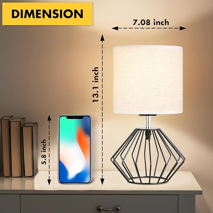 Hamilyeah Bedside Lamps Set of 2 with On/Off Switch, Black Industrial Table Lamps for Night Stands with Beige Linen Fabric Shade