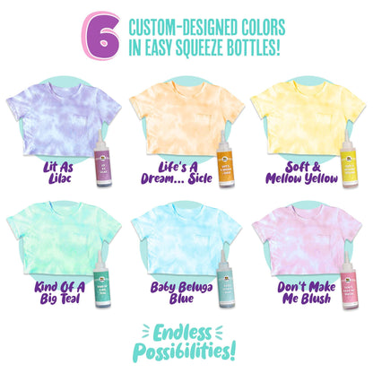 DOODLE HOG Pastel Tie Dye Kit for Large Groups, DIY Tie Dye Kit for Kids, Clothing Dye Supplies, Tie Dye Kits for Adults, 6 Full Bottles, 12 Refills Packets