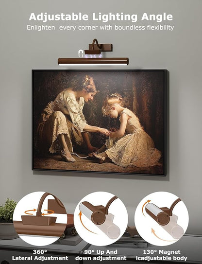 Picture Light Battery Operated, 13in Wireless Art Light for Paintings, Dimmable 5000mAh Recharging Battery Picture Light with Remote Control for Wall, Gallery Dartboard (Orange Copper -2Pack)