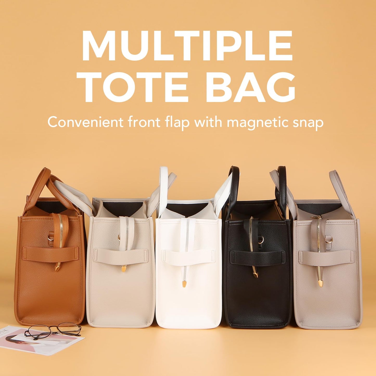 INNOIO Tote Bag for Women, Pu Leather Work Handbags Purses with Top Handle, Letter Print Weekender Hobo bag Bags for Teacher/Nurse (Brown)