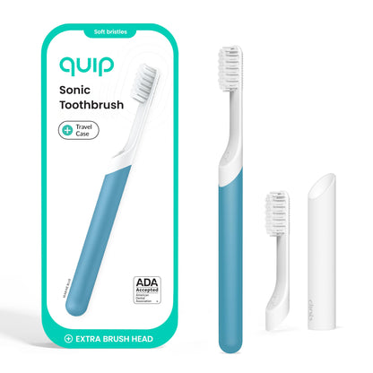 Quip Sonic Electric Toothbrush for Adults - Time Travel & Soft Bristles with Travel Case & Replacement Brush Head - 3 Month Battery Life, Plastic Handle - Magenta