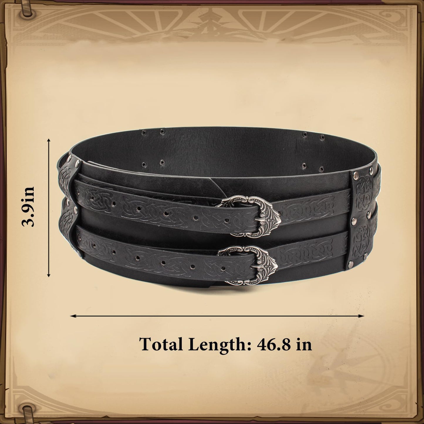 SUMGOGO Retro Waist Belt Medieval Viking Leather Waist Armor Knight Wide Corset Belt Renaissance Halloween Cosplay Costume (Black)