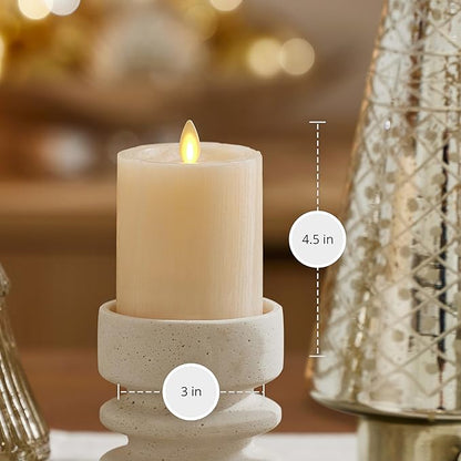 Luminara Selenite Looking Flameless Candle, White Swan 3" x 4.5", Battery Operated Real Wax Moving Flame LED Pillar w/Timer, Home Decor Unscented
