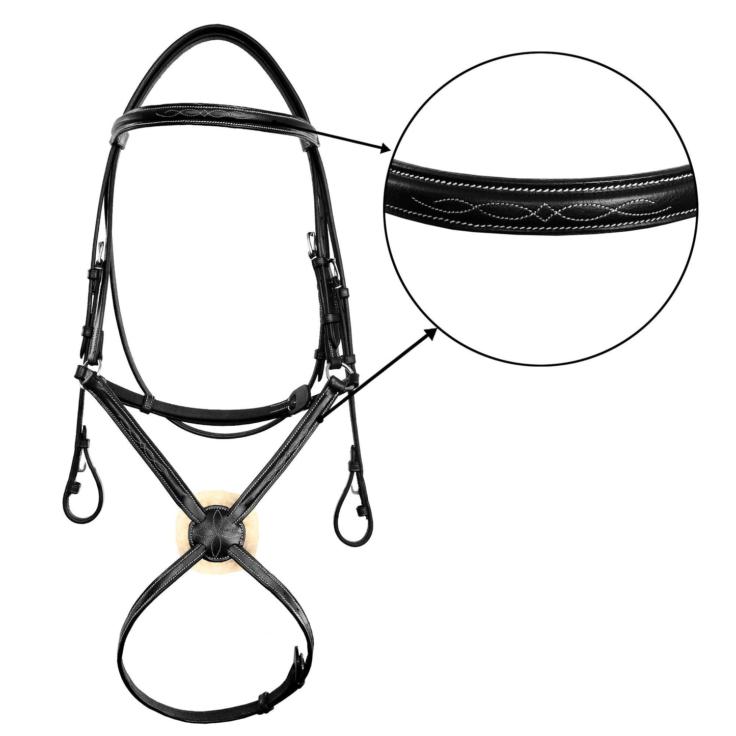 Exion Figure 8 Horse Bridle with Leather Laced Reins | English Jumping Bridle with Figure 8 Noseband | Black, Brown Equestrian Bridle for Horses, Cob, Pony & Oversize